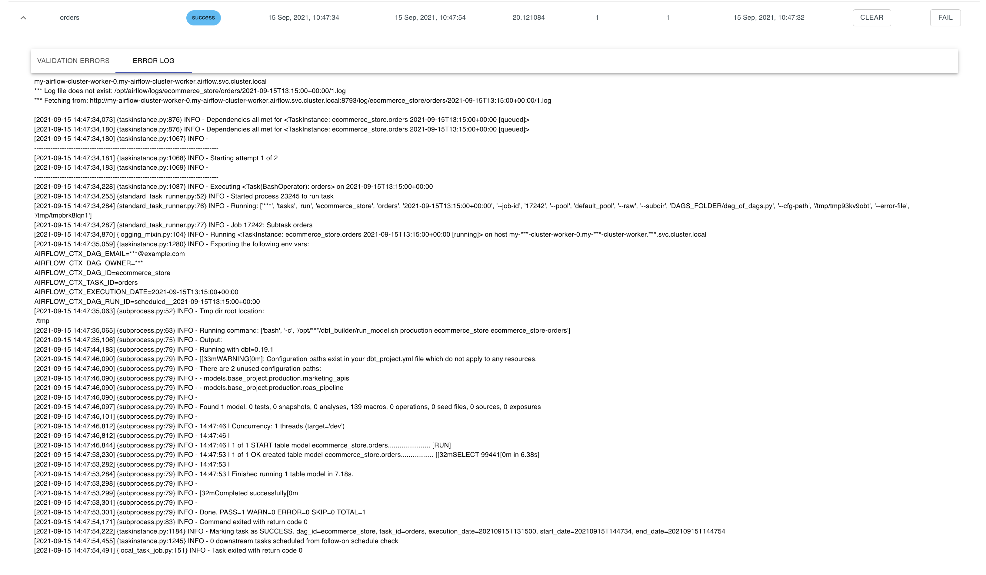 Model Task Error Log Example